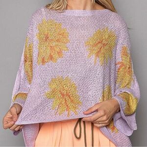 POL Lavender and Yellow Floral Poncho